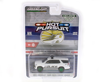 GREEN MACHINE 2022 Chevy Tahoe Police Pursuit Vehicle, White - Greenlight 30360/48 - 1/64 Scale Diecast Car