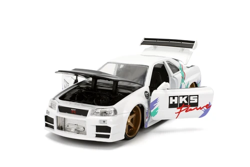 2002 Nissan Skyline GT-R (R34) "HKS Power", White - Jada Toys 36339 - 1/24 Scale Diecast Model Toy Car