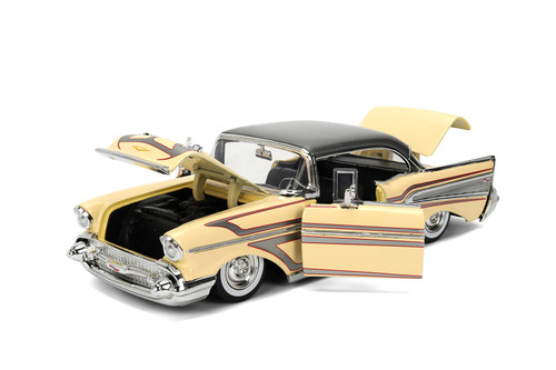 1957 Chevy Bel Air Hardtop, Glossy Beige/Gray - Jada Toys 36345 - 1/24 Scale Diecast Model Toy Car