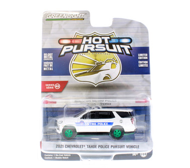 GREEN MACHINE 2021 Chevy Tahoe Police Pursuit Vehicle, White - Greenlight 43000F - 1/64 scale Diecast Car