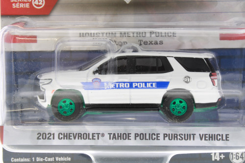 GREEN MACHINE 2021 Chevy Tahoe Police Pursuit Vehicle, White - Greenlight 43000F - 1/64 scale Diecast Car
