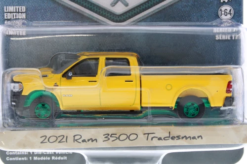 GREEN MACHINE 2021 Dodge Ram 3500 Tradesman Pickup, Yellow - Greenlight 35240E - 1/64 Scale Diecast Car