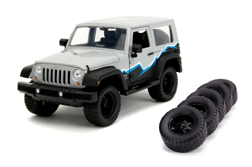 2007 Jeep Wrangler w/Extra Wheels, Light Gray/Black - Jada Toys 34194 - 1/24 Scale Diecast Model Toy Car