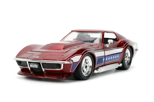 1969 Chevy Corvette Stingray ZL-1 Hardtop, Candy Red w/White & Blue Stripes - Jada Toys 35488 - 1/24 Scale Diecast Model Toy Car