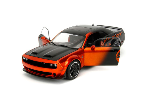 2015 Dodge Challenger SRT Hellcat Redeye Widebody w/Display Base, Orange/Black - Jada Toys 35722 - 1/18 Scale Diecast Model Toy Car