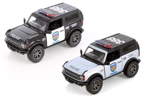 2022 Ford Bronco Police 2 Pack, Black/Silver - Kinsmart 5438DP-5438DPR - 1/34 Scale Diecast Model Toy Cars