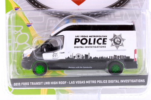 GREEN MACHINE 2019 Ford Transit LWB High Roof, White and Black - Greenlight 53040E 1/64 scale Diecast Car
