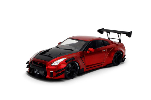 Nissan GT-R (R35) w/Liberty Walk Body Kit 2.0 & Display Base, Candy Red - Jada Toys 36465 - 1/18 Scale Diecast Model Toy Car