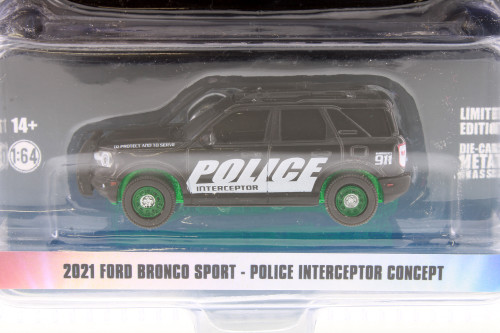 GREEN MACHINE 2021 Ford Bronco Sport - Police Interceptor, Black - Greenlight 30339 - 1/64 scale Diecast Car