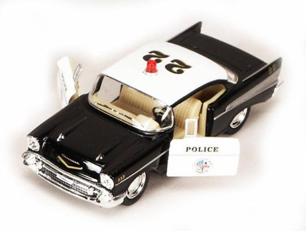 1957 Chevy Bel Air Police Car, Black - Kinsmart 5323D - 1/40 scale Diecast Car (New, but NO BOX)