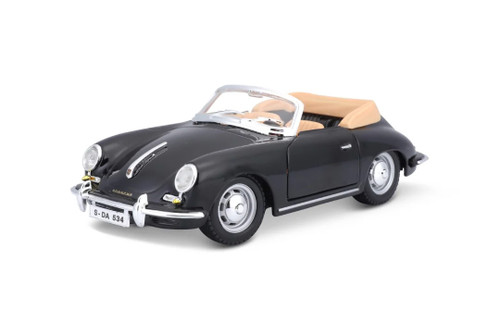 1961 Porsche 356B Cabriolet, Black - Bburago 18-22078BK - 1/24 Scale Diecast Model Toy Car