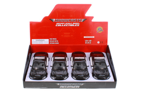 Box of 4 2016 Dodge Charger Pursuit Police, Black/White - Showcasts 24079P/4D - 1/24 Scale Diecast Model Toy Cars