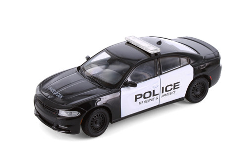 Box of 4 2016 Dodge Charger Pursuit Police, Black/White - Showcasts 24079P/4D - 1/24 Scale Diecast Model Toy Cars