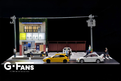 Akina Tofu Shop w/LED Lights and 2 Figure Set, ASSTD - American Diorama AD-710039GF - 1/64 Scale Figurine - Diorama Accessory