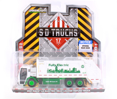 GREEN MACHINE 2021 Mack LR Rear Loader Refuse Truck, White - Greenlight 45170C/48 - 1/64 Scale Diecast Car