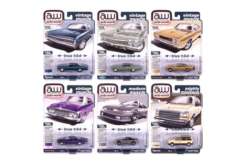 Box of 12 2025 Release 2 Set B, ASSTD - Auto World AW64512/48B - 1/64 Scale Diecast Model Toy Cars