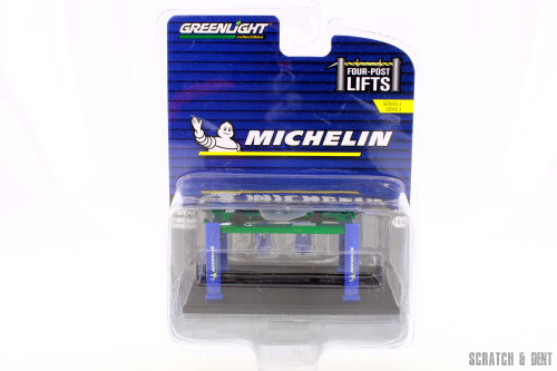 Four-Post Lift - Michelin Tires, Blue/Yellow - Greenlight  R-23735 - 1/64 scale Diecast Accessory