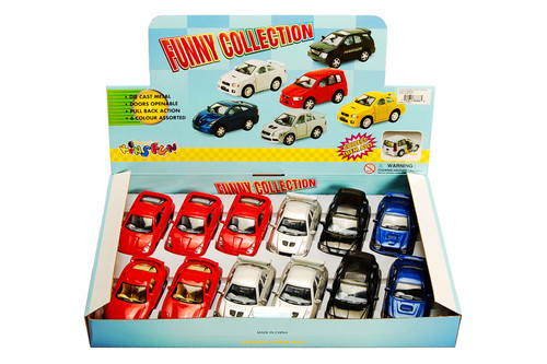 Box of 12 Funny Car Collection, Assortment - Kinsmart 4008/16D - 3.75" Scale Diecast Model Toy Cars