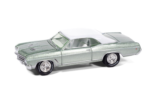 1966 Buick Skylark GS Riviera, Metallic Green w/White Top & Interior - Johnny Lightning JLMC038/48 - 1/64 Scale Diecast Model Toy Car