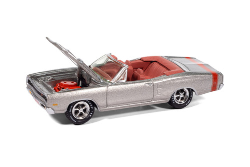1969 Dodge Coronet R/T Convertible, Silver Metallic - Johnny Lightning JLMC038/48 - 1/64 Scale Diecast Model Toy Car
