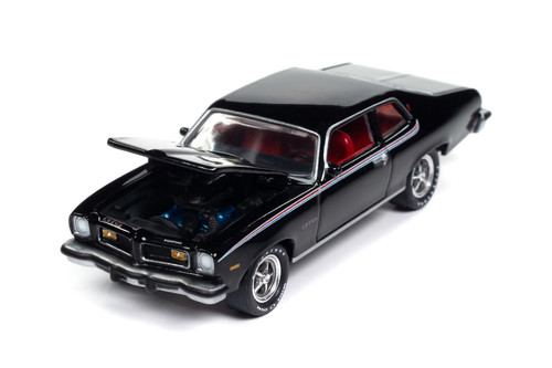 1974 Pontiac GTO, Gloss Black w/GTO RWB Stripes - Johnny Lightning JLMC034/48A - 1/64 Scale Diecast Model Toy Car