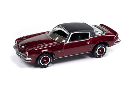 1975 Chevy Camaro LT, Dark Red Poly w/Flat Black Roof - Johnny Lightning JLCG033/48A - 1/64 Scale Diecast Model Toy Car