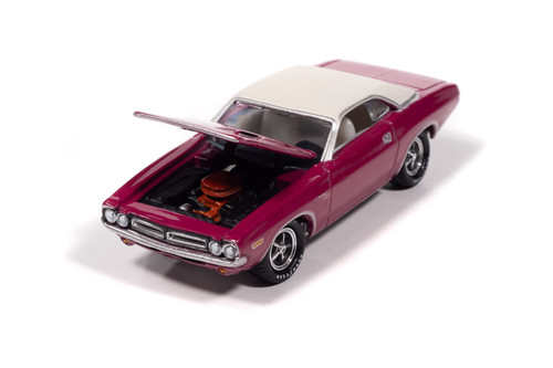 1971 Dodge Challenger R/T, Panther Pink w/White Top - Johnny Lightning JLSP417/24A - 1/64 Scale Diecast Model Toy Car