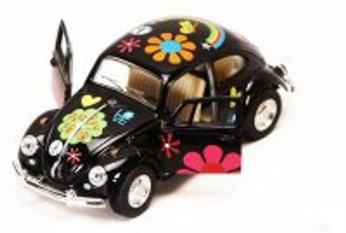 1967 Volkswagen Beetle w/Decals, Black - Kinsmart 5057DF - 1/32 scale Diecast Car (New, but NO BOX)