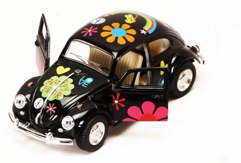 1967 Volkswagen Beetle w/Decals, Black - Kinsmart 5057DF - 1/32 scale Diecast Car (New, but NO BOX)