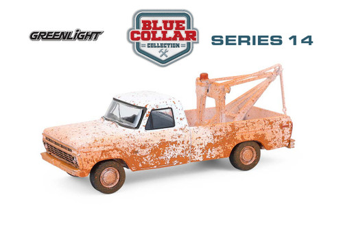 1973 Ford F-100 Tow Truck, White Weathered - Greenlight 35300B/48 - 1/64 Scale Diecast Model Toy Car