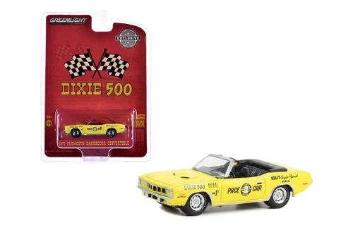 1971 Plymouth Barracuda Convertible "Dixie 500 Pace Car", Yellow - Greenlight 30394/48 - 1/64 Scale Diecast Model Toy Car