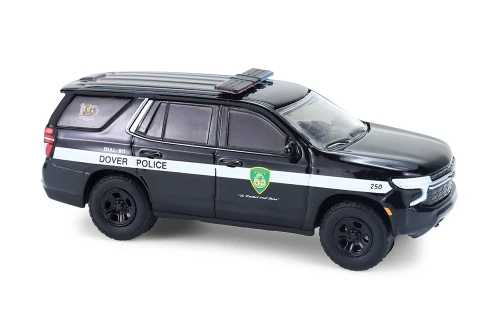 2024 Chevy Tahoe Police Pursuit Vehicle "Dover Police - 100th Anniversary Edition", Black/White - Greenlight 30549/48 - 1/64 Scale Diecast Model Toy Car