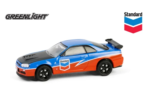 2000 Nissan Skyline GT-R (R34) "Chevron", Blue/Red - Greenlight 41175E/48 - 1/64 Scale Diecast Model Toy Car