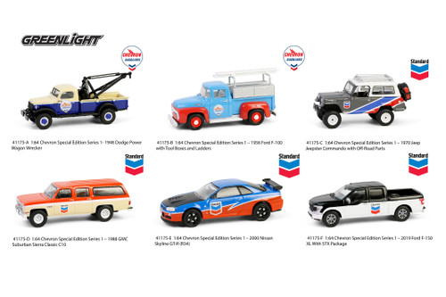 Box of 6 Chevron Special Edition Series 1, ASSTD - Greenlight 41175/48 - 1/64 Scale Diecast Model Toy Cars