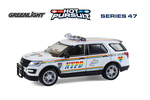 2016 Ford Police Interceptor Utility "New York Police Department (NYPD) Pride Livery", White - Greenlight 43050C/48 - 1/64 Scale Diecast Model Toy Car
