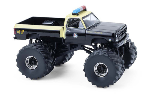 1983 Dodge Ram W350 Monster Truck "Florida Highway Patrol", Black/Cream - Greenlight 49170C/48 - 1/64 Scale Diecast Model Toy Car