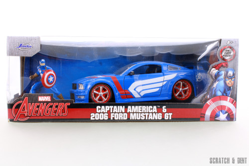 2006 Ford Mustang GT with Captain America Figure, Blue - R-23888 - 1/24 Scale Diecast Model Toy Car