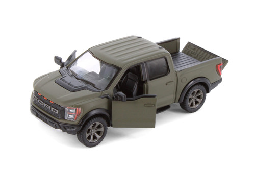 2022 Ford F-150 Raptor Pickup Truck, Green - Kinsmart 5436DM - 1/46 Scale Diecast Model Toy Car