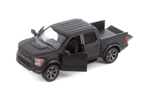 2022 Ford F-150 Raptor Pickup Truck, Black - Kinsmart 5436DM - 1/46 Scale Diecast Model Toy Car