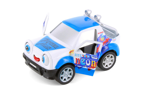 Cutie Cars w/Movable Eyes & Tongues - Power Man, Blue - Showcasts 403/4D - 4" Scale Diecast Model Car