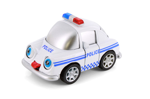 Cutie Cars w/Movable Eyes & Tongues - Police, White - Showcasts 403/4D - 4" Scale Diecast Model Car