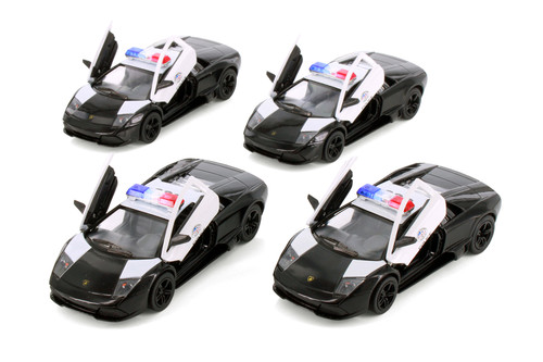 Box of 12 Lamborghini Murcielago LP640 Police, Black/White - Kinsmart 5317DP - 1/36 Scale Diecast Model Toy Cars