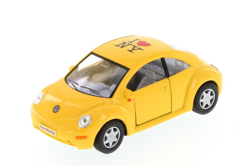 I Love New York Volkswagen New Beetle Hard Top, Yellow - Kinsmart 5028W-ILNY - 1/32 Diecast Car