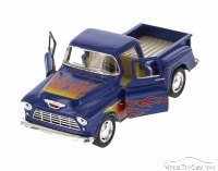 1955 Chevy Stepside Pickup with Flames, Blue with Flames - Kinsmart 5330DF - 1/32 Scale Diecast Model Replica (Brand New, but NOT IN BOX)