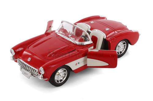1957 Chevy Corvette Convertible, Red - Welly 29393 - 1/24 scale Diecast Model Toy Car