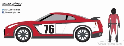 2015 Nissan GT-R R35 Red #76 w/Race Car Driver, Red/Black - Greenlight 97010E - 1/64 Diecast Car