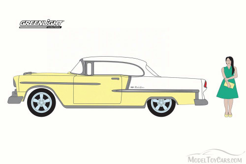 1955 Chevy Bel Air with Woman in Dress, Pale Yellow - Greenlight 97030B/48 - 1/64 Scale Diecast Car