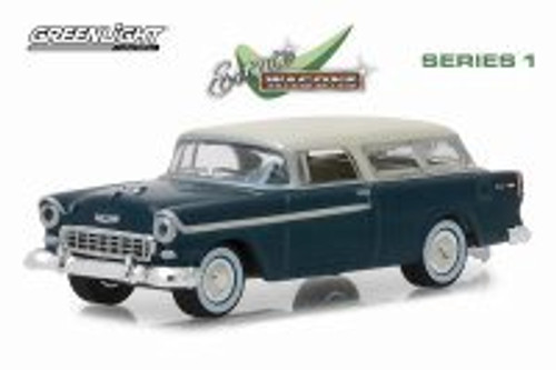 1955 Chevy Nomad, Blue and Cream - Greenlight 29910A/48 - 1/64 Scale Diecast Model Toy Car