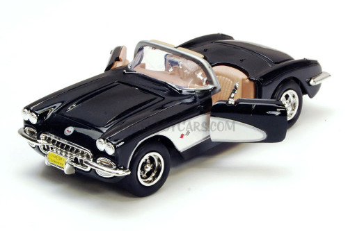 1959 Chevy Corvette Convertible, Black - Motormax 73216 - 1/24 scale Diecast Model Toy Car