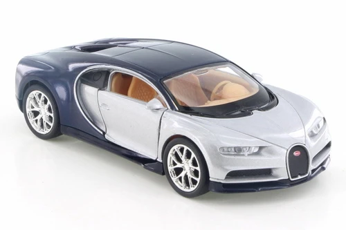 Bugatti Chiron, Silver w/ Black - Welly 43738D - 4.5" Diecast Model Toy Car
